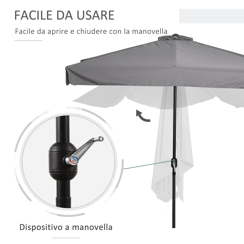 EasyComfort Ombrellone Semicircolare da Parete 2.5x2.3m, con Apertura a Manovella, in Metallo e Poliestere, Grigio