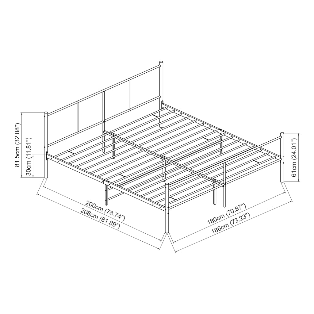 Letto Matrimoniale Laos con Materasso 180x200 cm Letto in Acciaio con Testiera e Pediera - Nero [en.casa]
