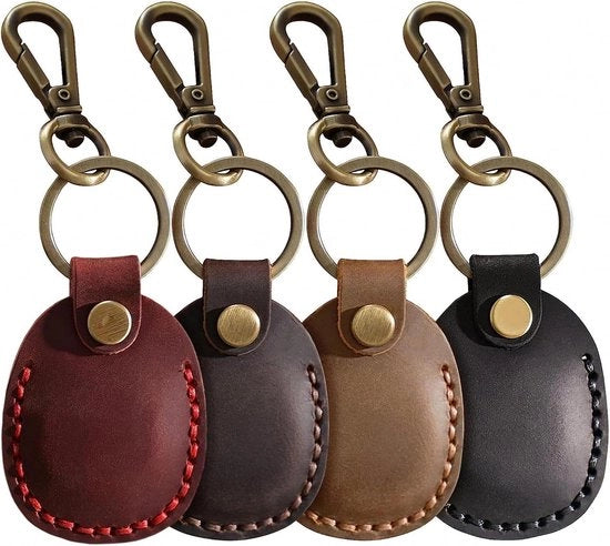 Supporto per AirTag in pelle vera - protezione elegante - rosso - 4 pezzi