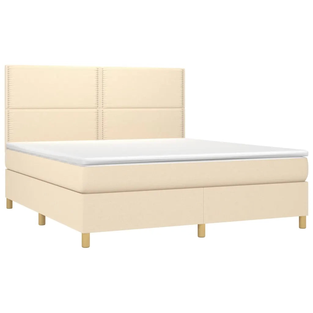 Letto a Molle con Materasso e LED Crema 180x200 cm in Tessuto