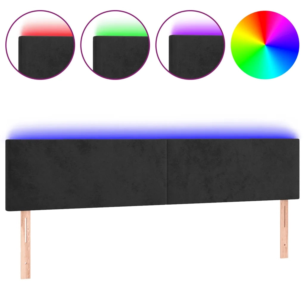 Testiera a LED Nera 160x5x78/88 cm in Velluto 3121388