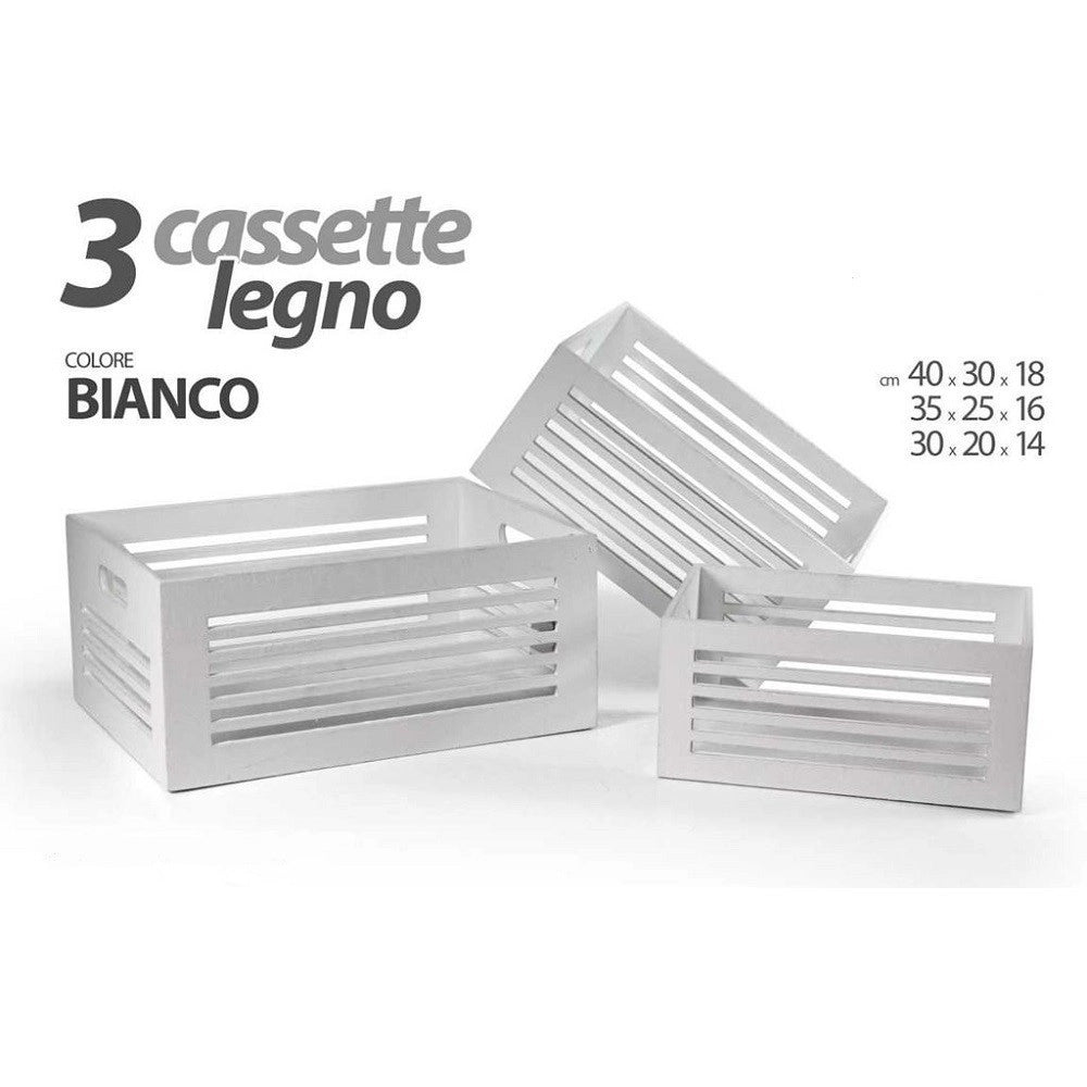 Trade Shop - Set 3 Cassette Legno Centrotavola Arredo Moderno Classico H18/16/14cm Bianco 799594 -