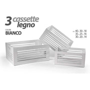 Trade Shop - Set 3 Cassette Legno Centrotavola Arredo Moderno Classico H18/16/14cm Bianco 799594 -