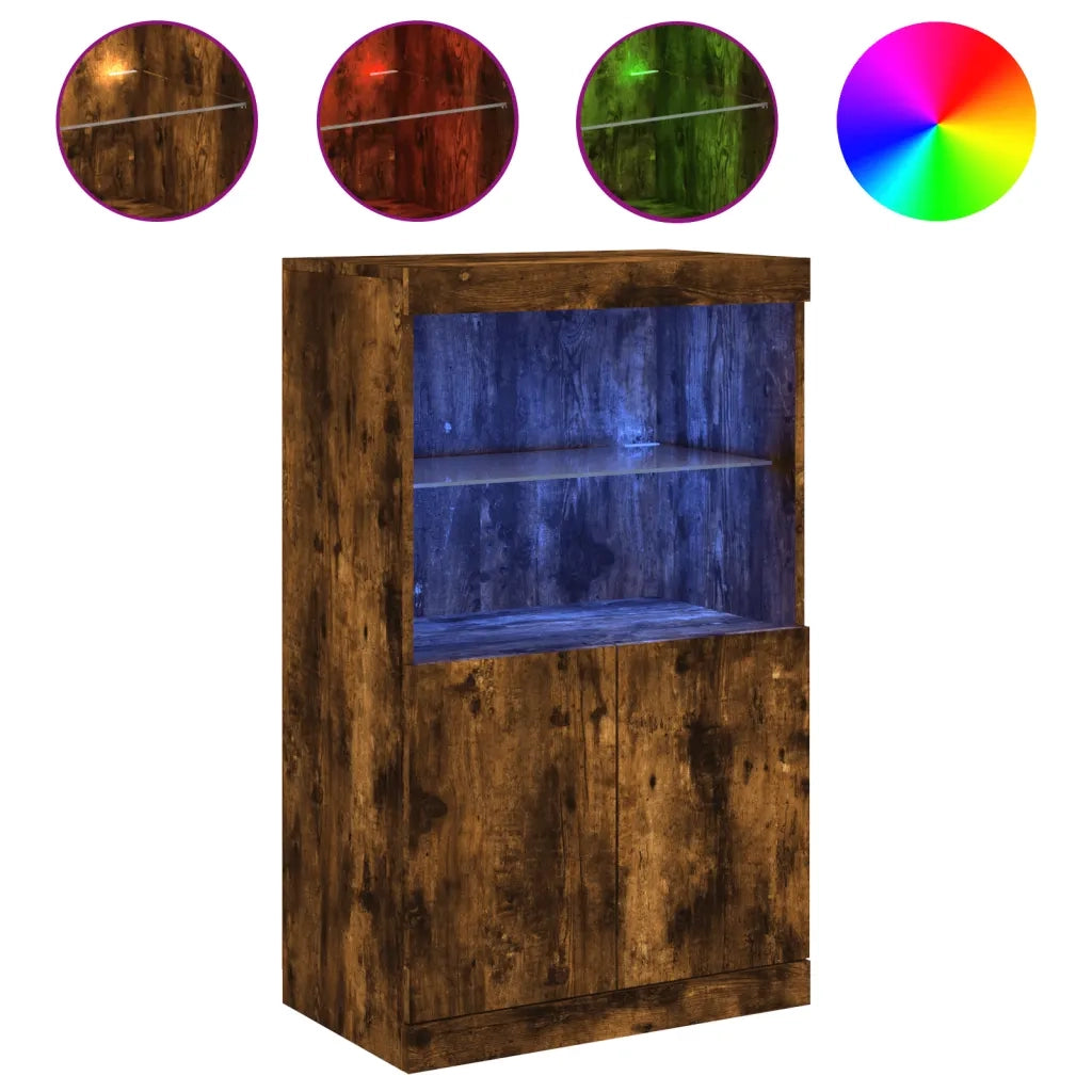 Credenza con Luci LED-Buffet-Armadio da cucina Rovere Fumo 60,5x37x100 cm 763796