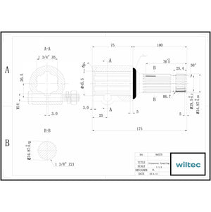 Boccola albero cardanico 175 mm Attacco albero scanalato 1 3/4" 6D Albero uscita 1 3/8" 21D Trattore