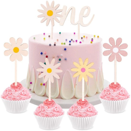 Decorazione per Torta in Legno Retro Groovy - 5 Pezzi - Dimensioni 13x12,5cm