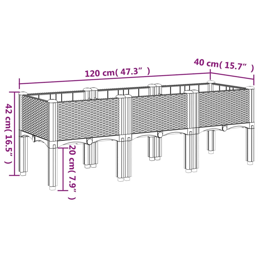 Fioriera da Giardino con Gambe Grigio Chiaro 120x40x42 cm in PP 367897