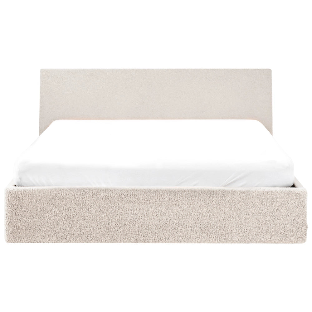 Letto matrimoniale boucle 160 x 200 cm con contenitore rialzato con testiera bianco sporco
