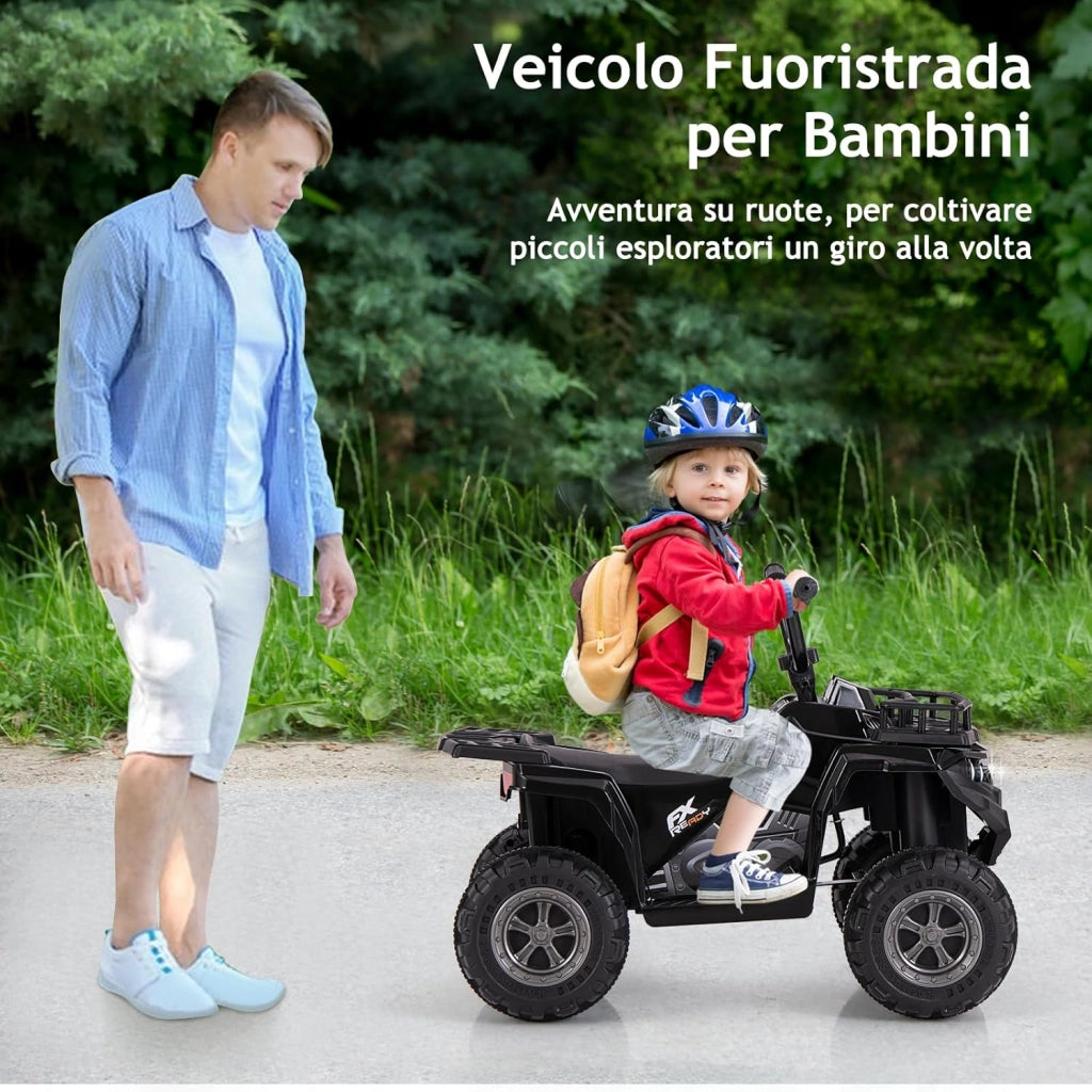 Macchina Elettrica per Bambini, 6V Quad con Fari LED, Cestino Portaoggetti e Lettore MP3, 2 km/h, Veicolo Giocattolo per Bambini 2-5 Anni (Nero)