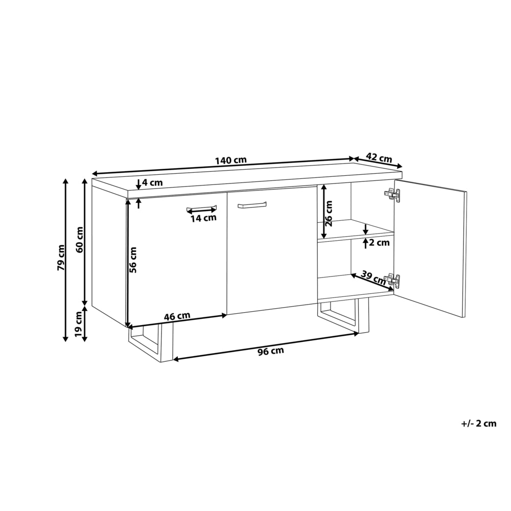 Madia credenza a 3 ante in legno scuro con base in metallo a slitta grigia in alluminio con ripiani Mobile contenitore per la casa industriale