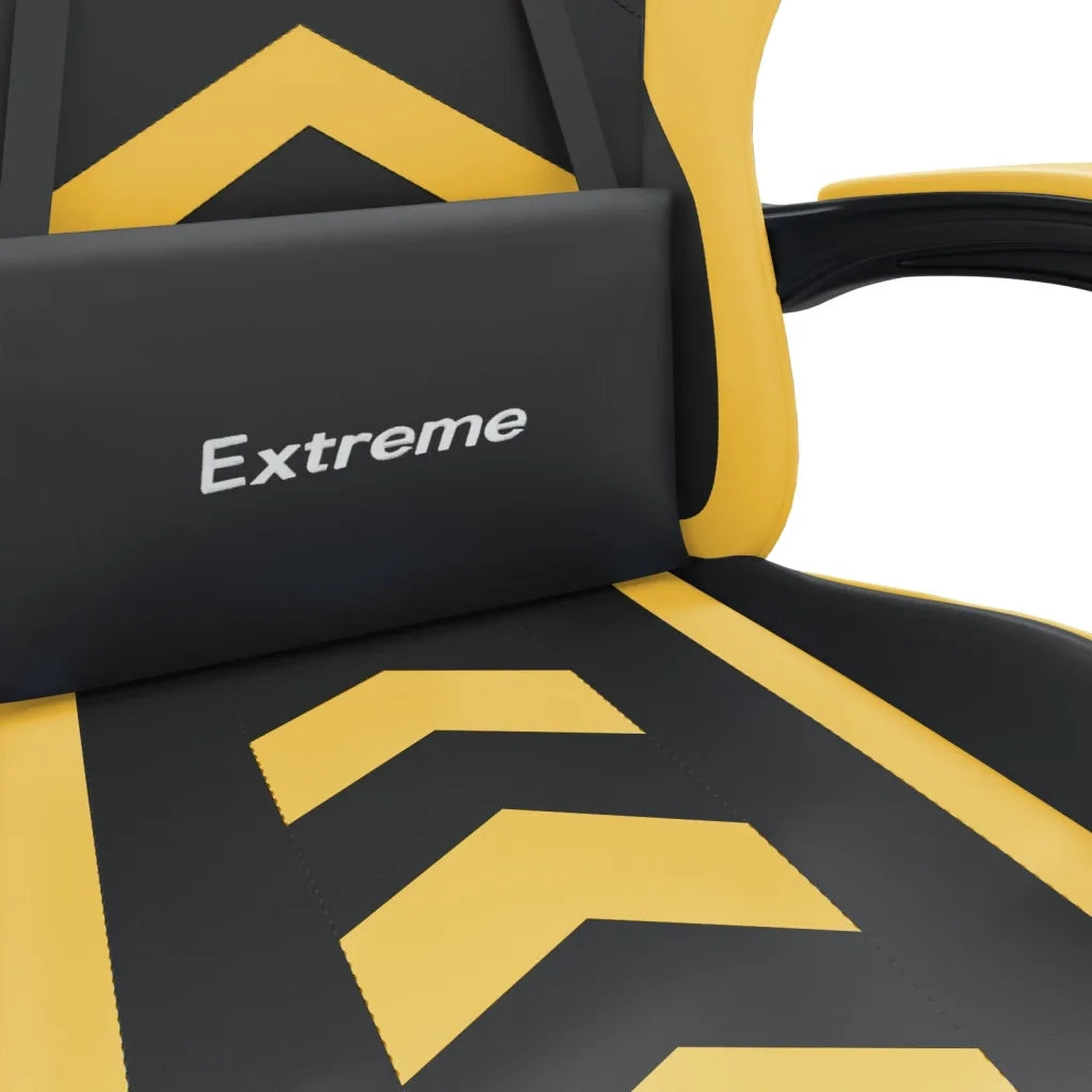 Sedia da Gaming Girevole con Poggiapiedi Nero e Oro Similpelle cod mxl 69031