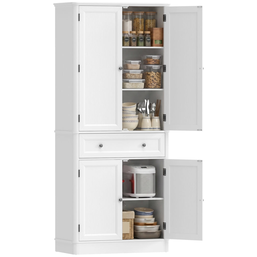 Armadio Cucina 4 Ante con Cassetto e Ripiani Regolabili ¨C zephmum ¨C 80x39.5x186.4 cm Bianco