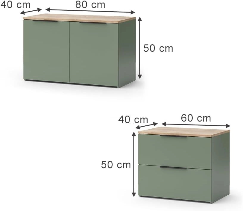 Parete attrezzata soggiorno Wido, Verde, 3 parti, combinabile con altri elementi della serie Wido