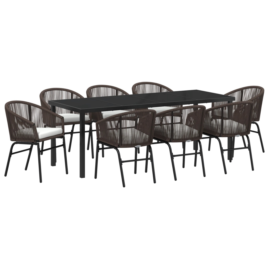 Set da Pranzo da Giardino 9 Pezzi Marrone in Polyrattan