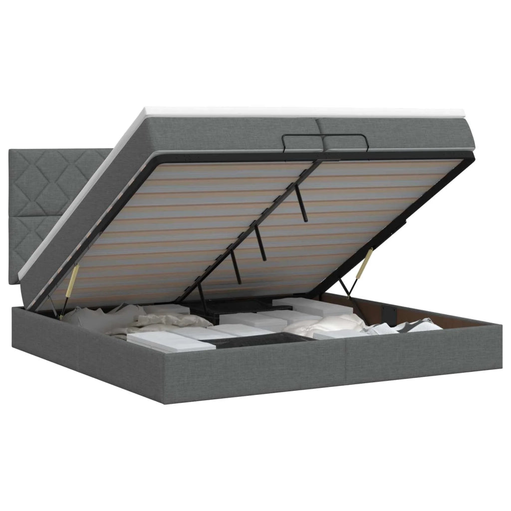 Letto ottomano con materasso Grigio Scuro 200 x 200 cm Tessuto 3457599