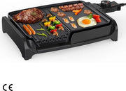 Griglia elettrica 2 in 1 - Tavola grill potente 1600 W con 5 livelli di regolazione della temperatura e piatto antiaderente