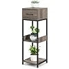 Scaffale per Piante Interno a 3 Livelli, Scaffale Portafiori con Cassetto, Ripiano e Dispositivi Antiribaltamento, Scaffale Portavasi Quadrato per Salotto, Camera da Letto e Studio