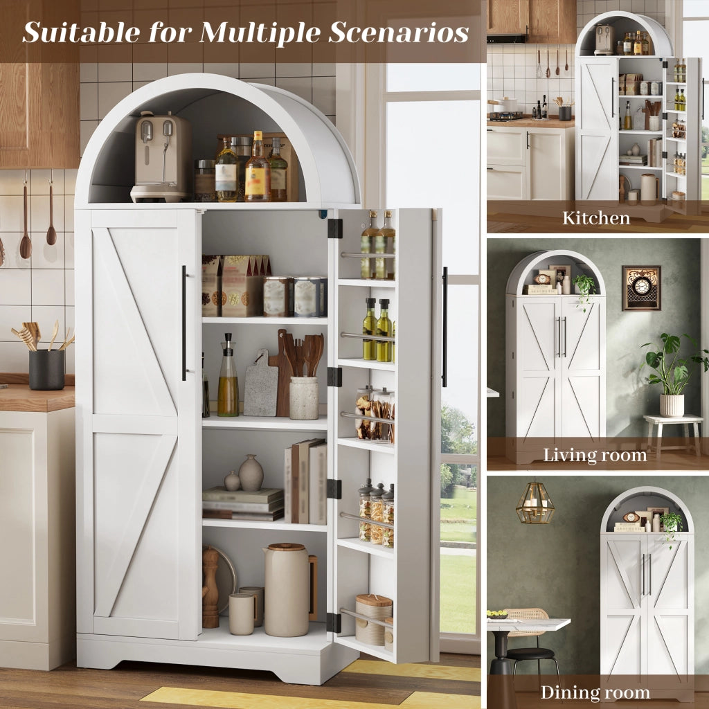 Vetrina con ripiani aperti ad arco e ante con vani MDF bianco per cucina soggiorno 70 × 40 × 165 cm