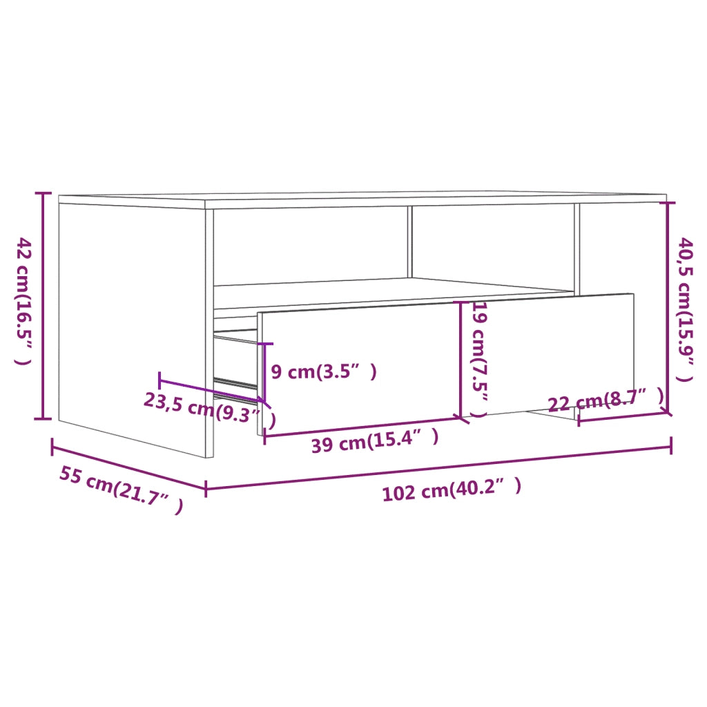 Tavolino da Salotto Rovere Sonoma 102x55x42cm Legno Compensato cod mxl 29724
