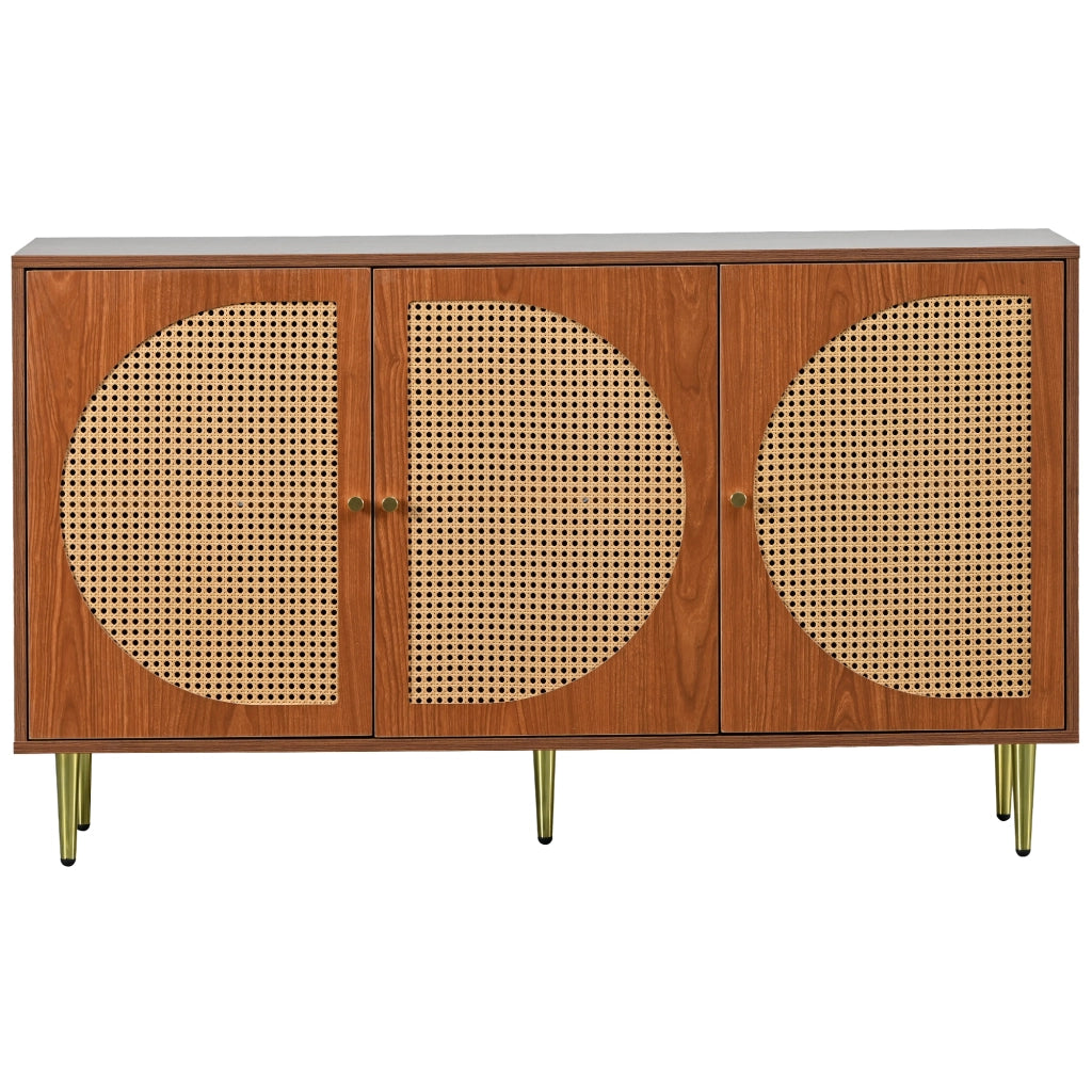 Credenza con 3 ante e ripiani regolabili - per soggiorno - in truciolare - 129.8×40×76 cm - noce