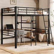 DESMIU Letto a soppalco 1 posto con scrivania, scaffali e scala 90 × 200 cm, senza materasso, in metallo, nero