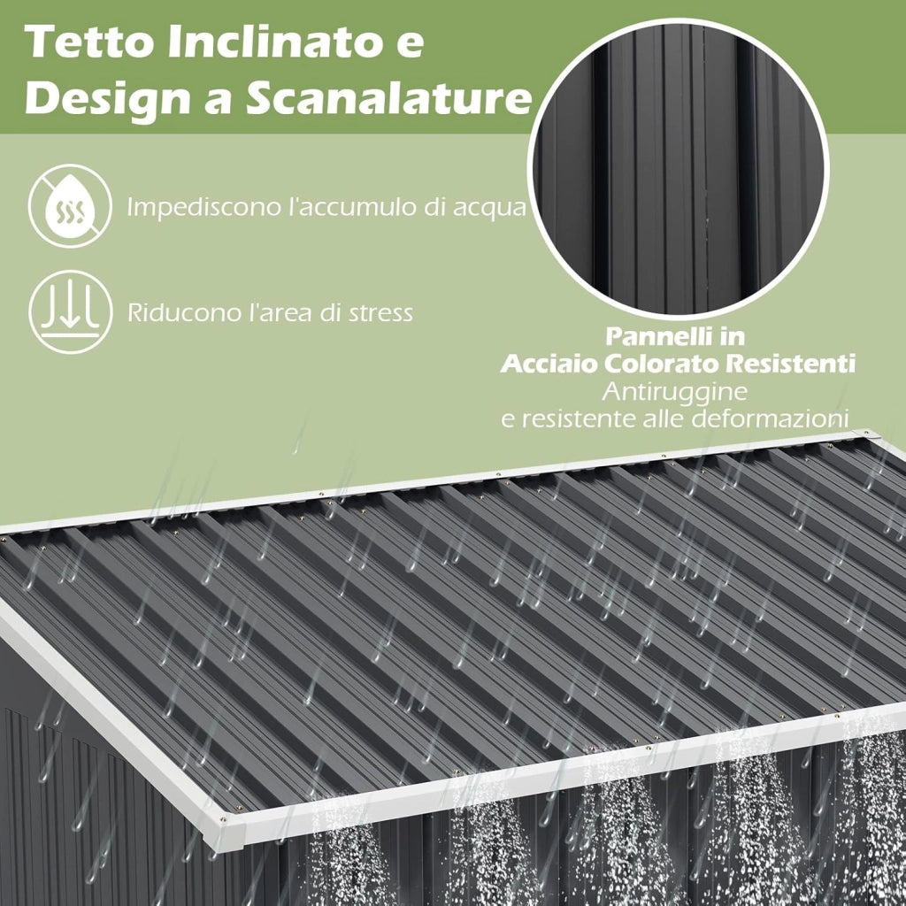 Capanno per Attrezzi da Giardino in Metallo, Casetta Porta Attrezzi in Acciaio con Porta Scorrevole Sistema di Blocco, Casetta per Stoccaggio per Prato e Cortile, 163 x 86 x 181 cm, Grigio