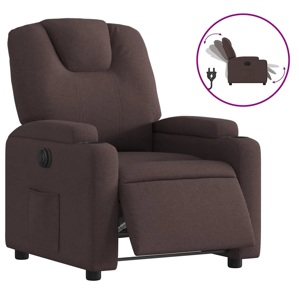 Poltrona | Sedia Relax Elettrica Reclinabile Marrone Scuro in Tessuto