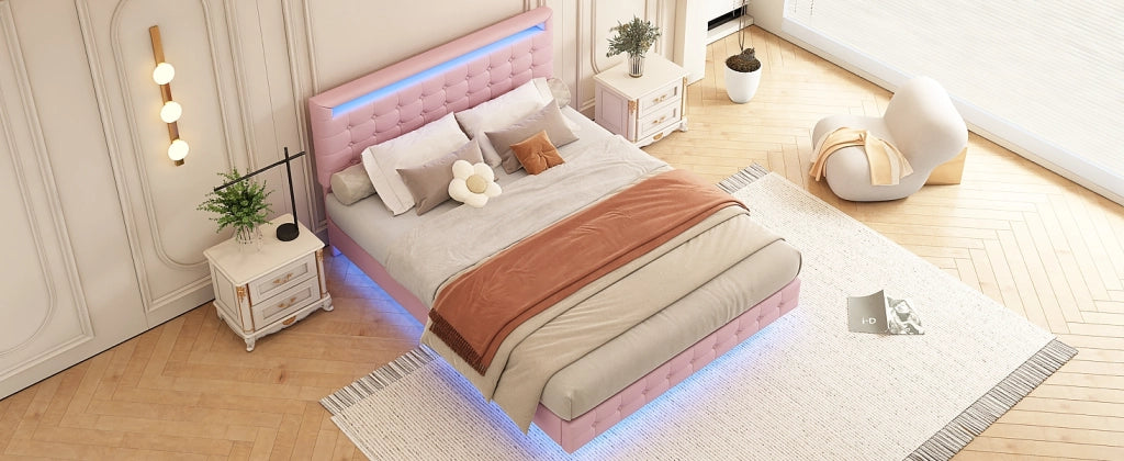 DESMIU Letto Matrimoniale 2 Posti con LED Regolabile e Testiera Regolabile, 140 × 200 cm, Senza Materasso, Rosa