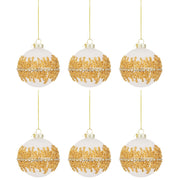 Palline di Natale in Vetro Bianco Velluto Oro Luxury Diametro: 80 mm