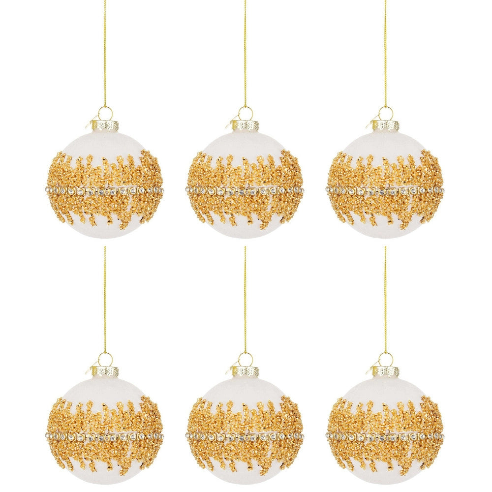 Palline di Natale in Vetro Bianco Velluto Oro Luxury Diametro: 80 mm