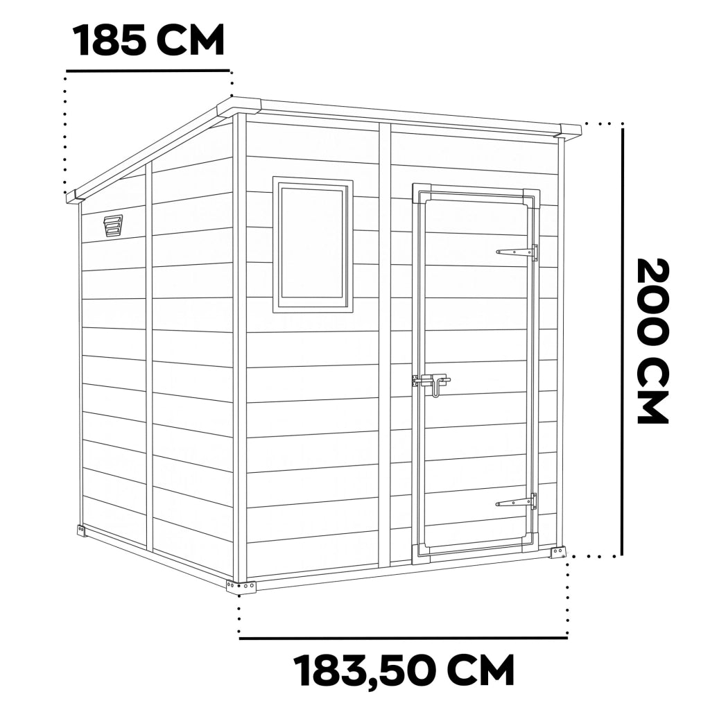 Manor Pent 6x6 - Casetta da Giardino 183,50x200x185 cm 1 Anta per deposito attrezzi finitura effetto legno graffiato in Resina Grigio