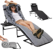 Sedia da giardino con schienale 5 posizioni regolabili - tavolino supplementare - ombrello e cuscino - trasportabile - ripiegabile - chaise longue - per campeggio spiaggia terrazza piscina