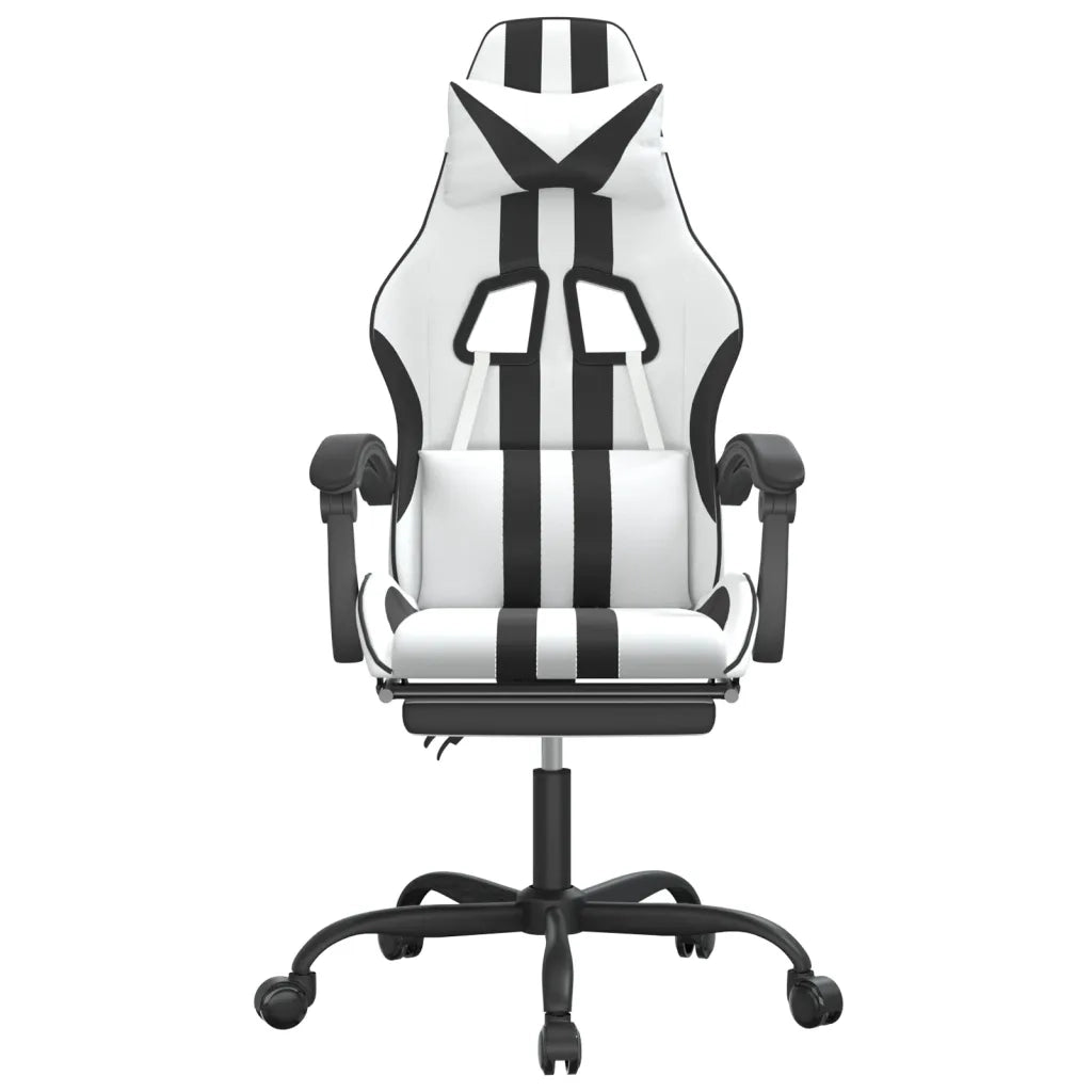 Sedia da Gaming | Sedia da e-sports con Poggiapiedi Bianco e Nero in Similpelle