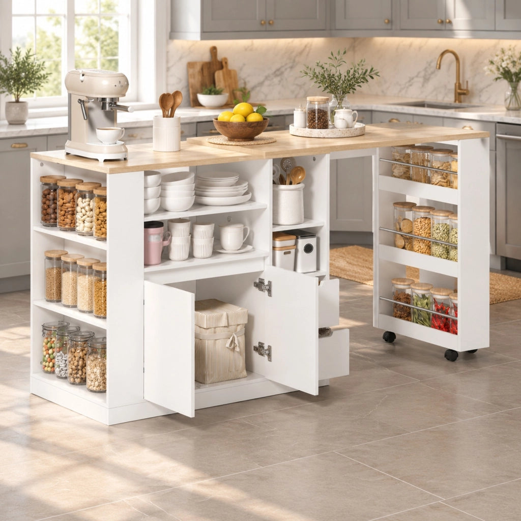 Isola da cucina con piano girevole estraibile, 115 cm