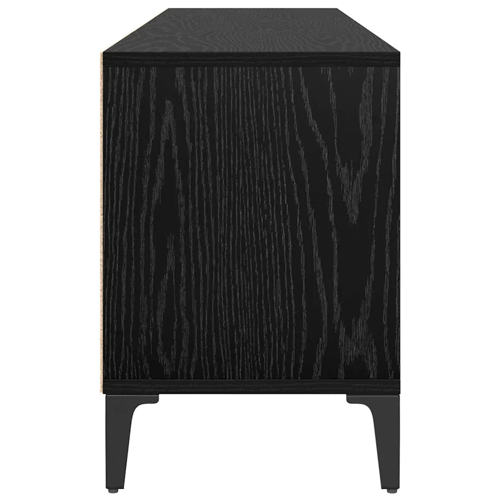 Mobile porta TV rustico con pratici ripiani 150 x 30 x 45 cm realizzato in legno composito di rovere nero 02_0052484