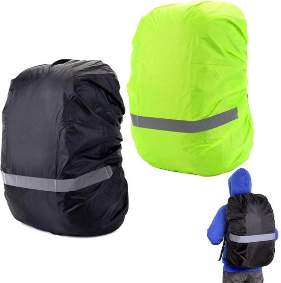 Regolatori di Pioggia Riflettenti - 2 pezzi - Impermeabili per Borse da 18-25L - Verde Fluorescente/Nero - Materiale in Poliestere