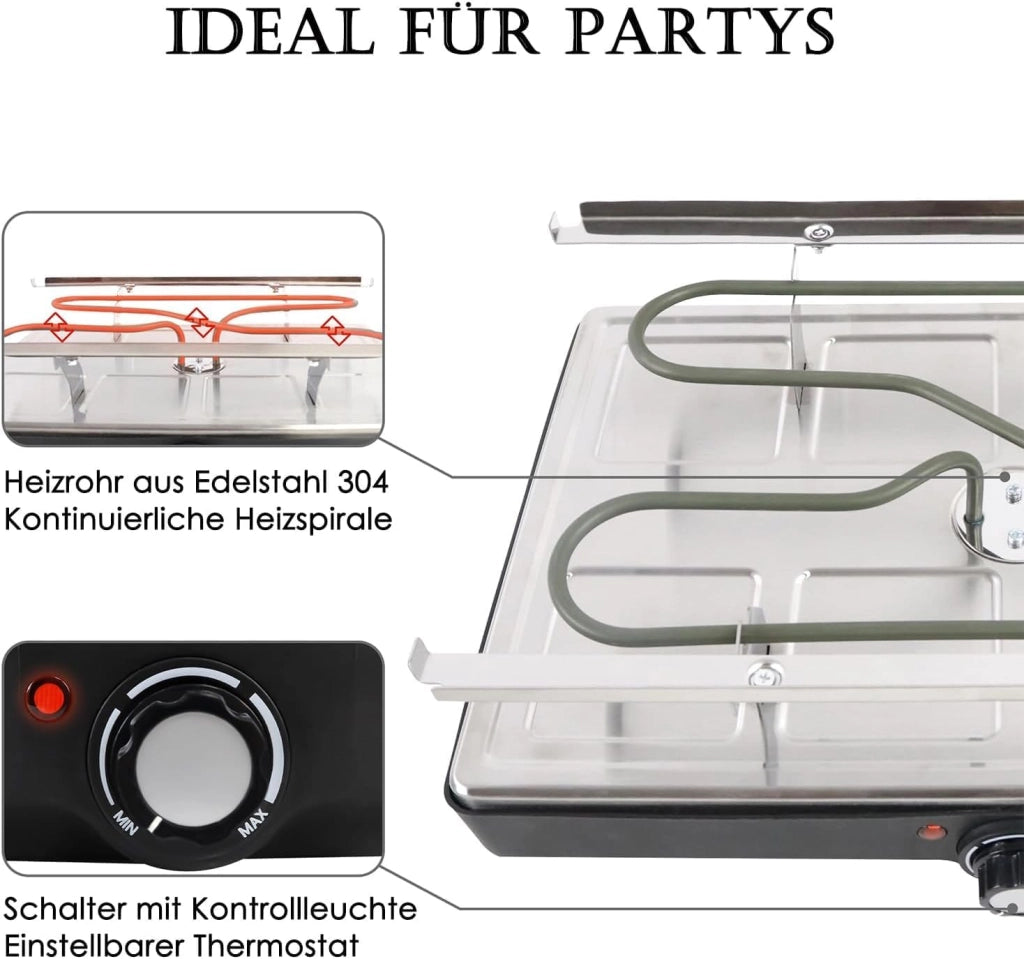 Raclette Grill per 8 persone, 1400 W, con 2 piastre in granito e 2 piastre antiaderenti, regolabile, moderno, acciaio inossidabile