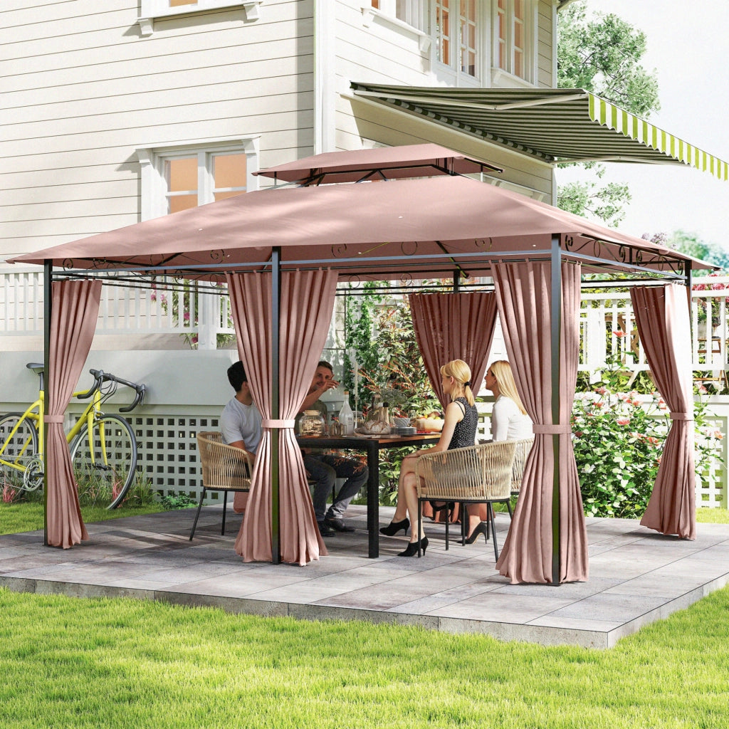 Gazebo da Giardino 4x3m ¨C Zephmum ¨C Acciaio, Poliestere, Color Cachi