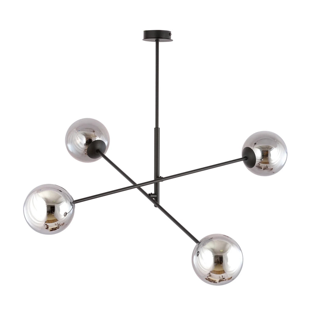 Lampadario 4 Luci Yama In Acciao Nero Con Bracci Regolabili E Vetro Fumè
