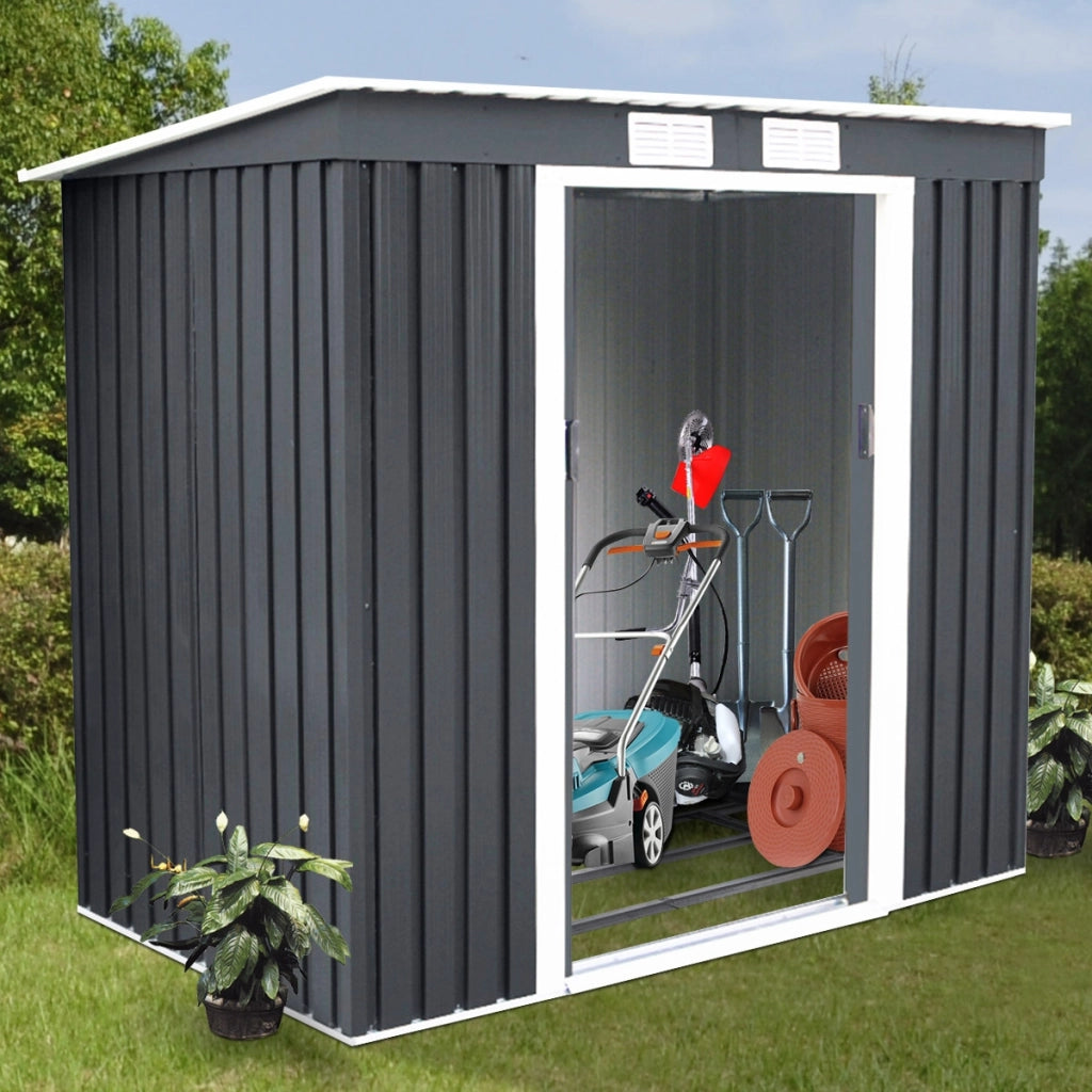 Casetta da giardino per gli utensili 213x130x173cm in lamiera d'acciaio Grigio-Casette da giardino