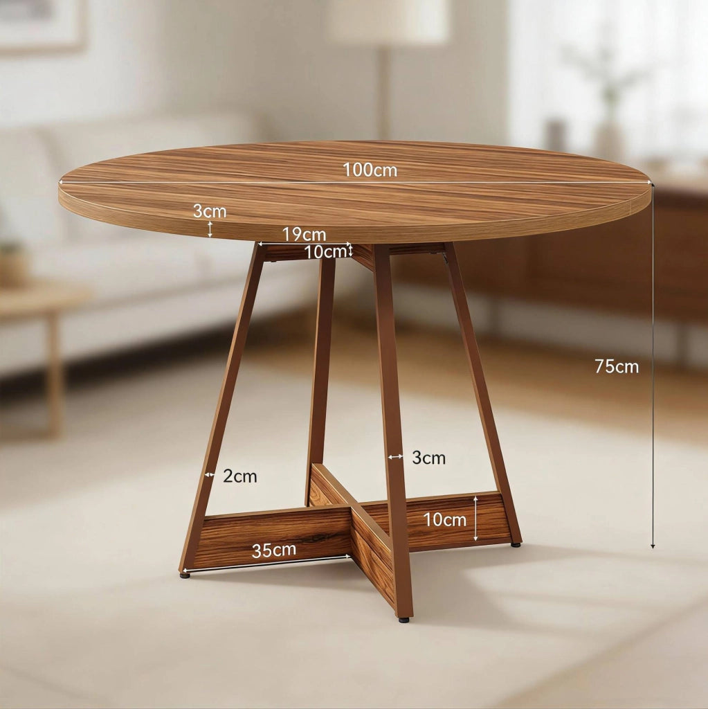 Tavolo rotondo da pranzo 100 cm in MDF marrone; con base centrale stabile