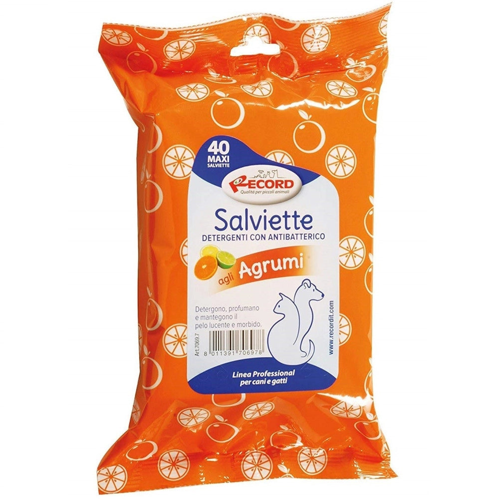 Trade Shop - 40 Maxi Salviette Salvietta Agli Agrumi Detergenti Con Antibatterico Cane Gatto -