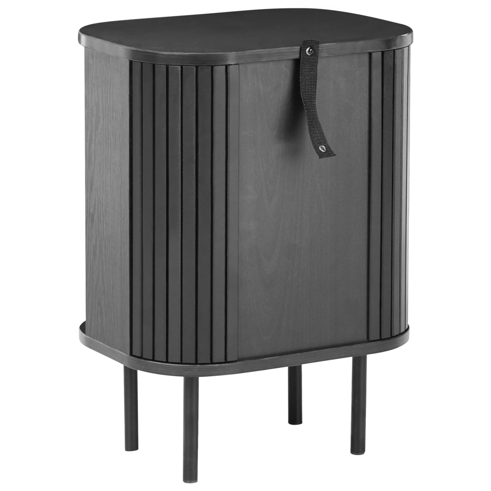 Comodino con ante scorrevole Legno scuro Gambe in metallo stile retrò camera da letto