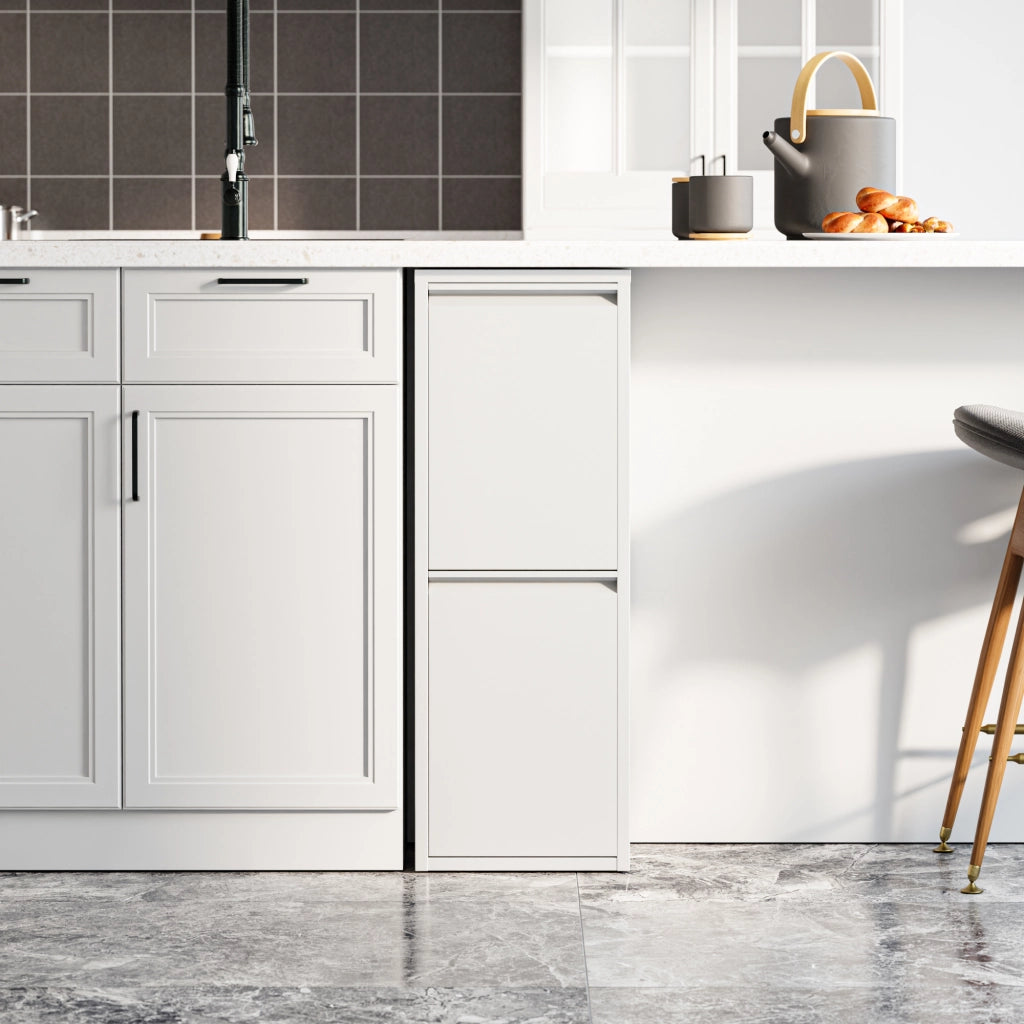 Pattumiera Sollentuna per Raccolta Differenziata con 2 Scomparti Ribaltabili Cestini a 14L - Bianco [en.casa]