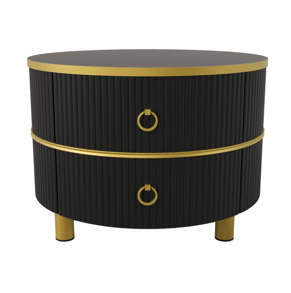 Set di tavolini rotondi da salotto con 2 cassetti nero e oro