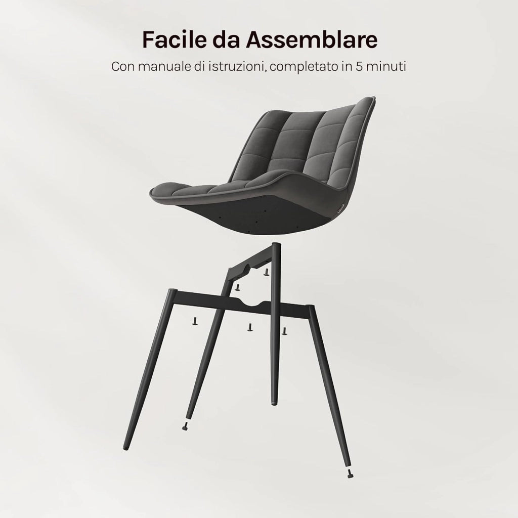 BH142dgr-6 Sedie Sala da Pranzo Design Retrò Sgabello Imbottito con Rivestimento in Velluto Grigio Scuro 6 Pezzi