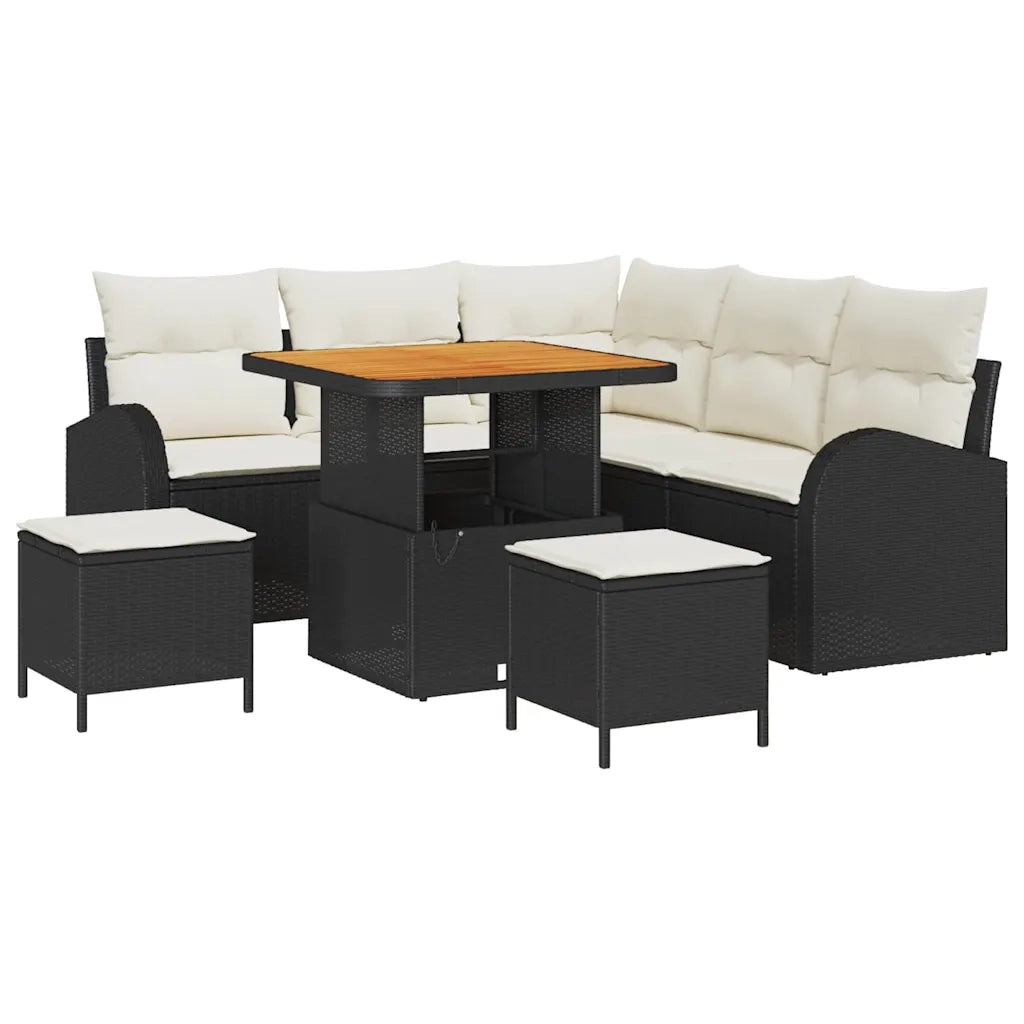Set Divano da Giardino con cuscino 8 pcs Nero polyrattan