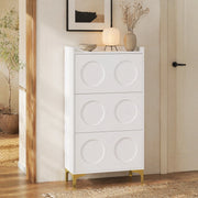 Scarpiera moderna a 3 ante con vani chiusi; 63x24x120 cm in MDF bianco con gambe dorate