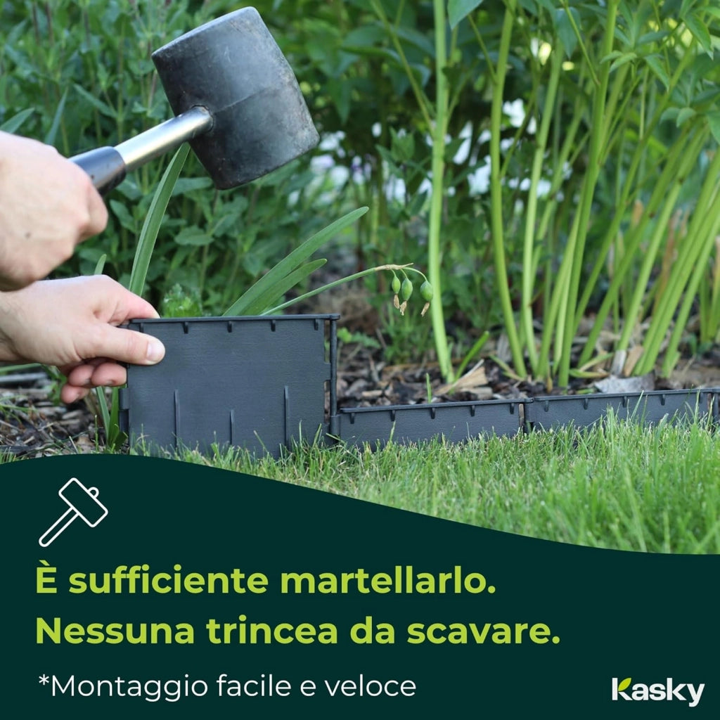 Bordura per Giardino Facile da Montare - È Sufficiente Martellarlo, Nessuna Trincea da Scavare - Bordatura per Aiuola Molto Stabile e Flessibile - Bordo in Plastica Riciclata - 10,7 m