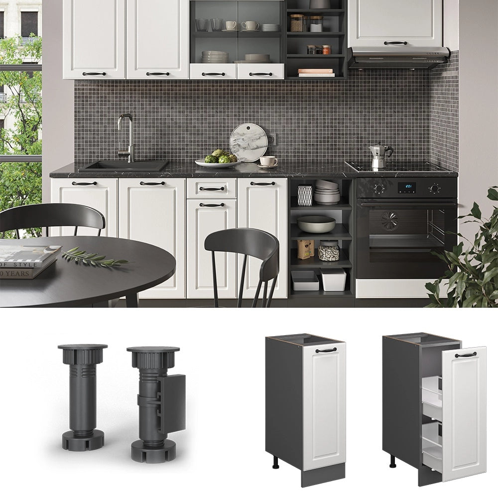 Armadio cucina dispensa alto R-Line Bianco rustico/Antracite 30 cm PL Marmo Vicco
